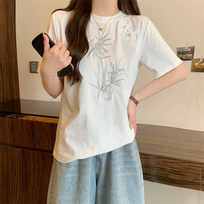 おすすめ 海外トレンド カジュアル モーダル 刺繍 半袖Tシャツ＜F-8476＞