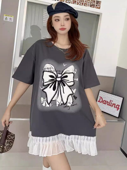 今季マストバイ プリントゆったり 切り替え 半袖Tシャツ 全4色＜F-8256＞