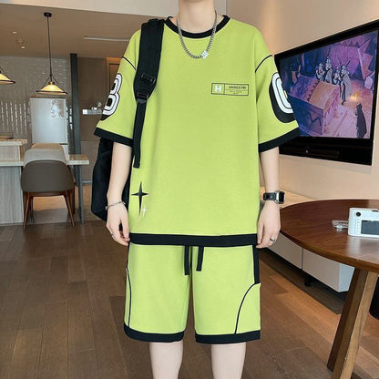 早い者勝ち カジュアル ファッション 切り替え 全3色 半袖ＴシャツⅹパンツセットF-8950