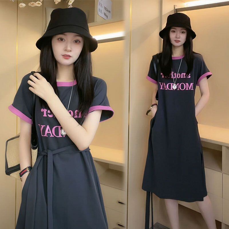 売り切れ必至 簡潔 上質 半袖Tシャツワンピース<F-8288>