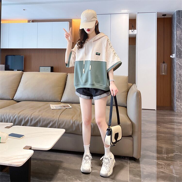 高級感 帽子付き 半袖 Tシャツ スウェット ＜F-8640＞