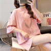 美人度アップ   ビジュー Tシャツ 三色 ゆったり半袖＜F-2945＞