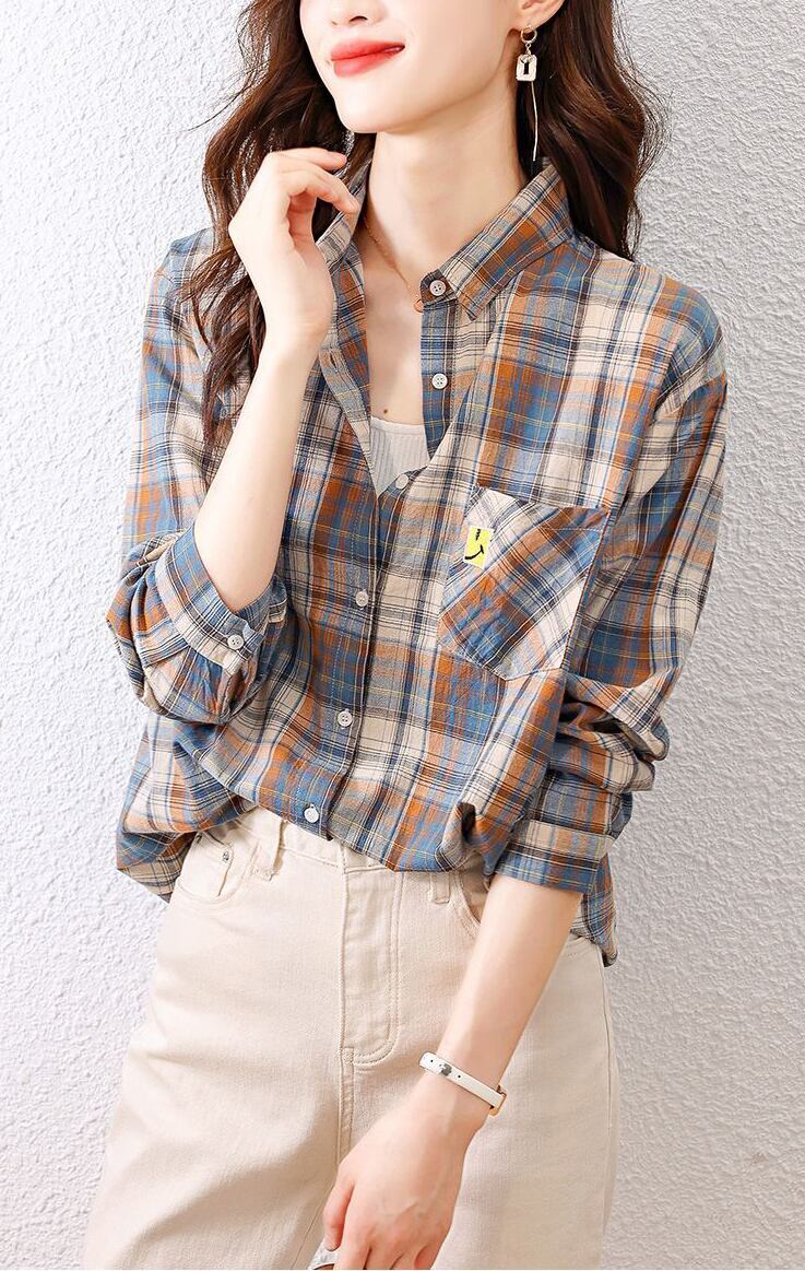 超人気 オシャレ 都市ファッショ デザイン チェック柄 切り替え Tシャツ ＜F-9514＞