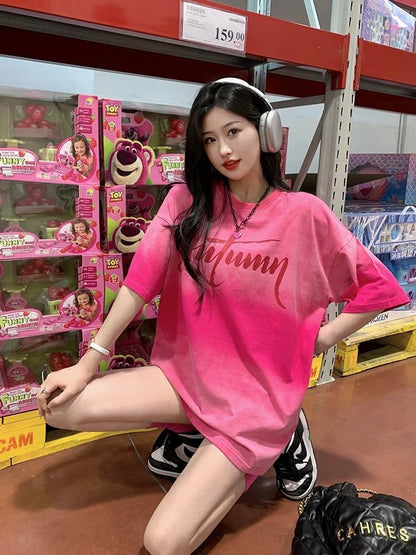 レイジースタイルドーパミングラデーションタイダイオールマッチ半袖Tシャツ<F-2895>