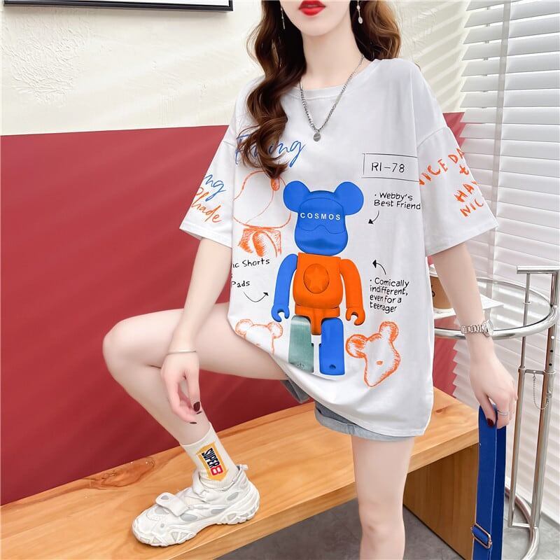 【個性派】 プリント カジュアル ビッグロゴ ゆったりトップス 半袖Tシャツ 全2色＜F-4940＞