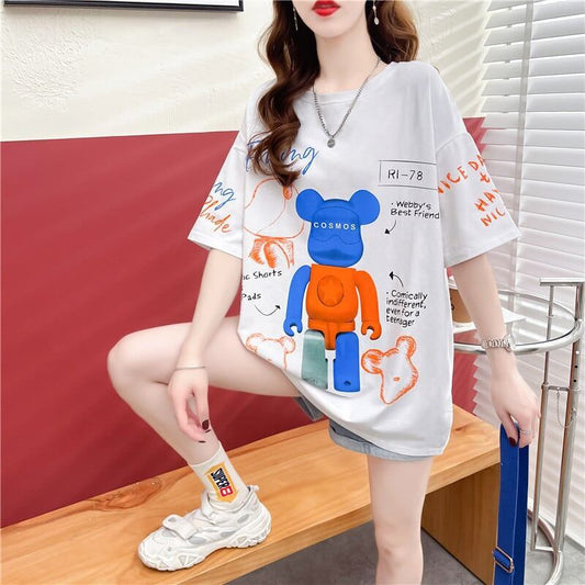 【個性派】 プリント カジュアル ビッグロゴ ゆったりトップス 半袖Tシャツ 全2色＜F-4940＞