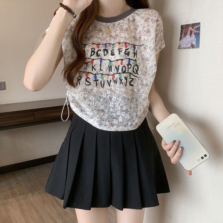 好感度UP カジュアル 大人可愛い プリント 全2色 半袖 Tシャツ＜F-8822＞