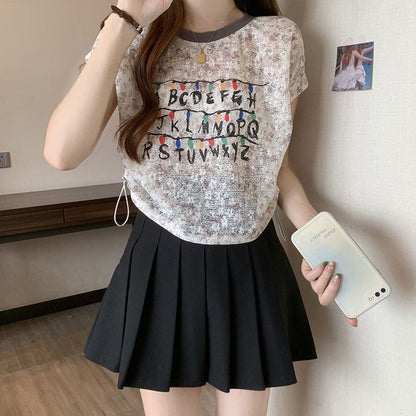 好感度UP カジュアル 大人可愛い プリント 全2色 半袖 Tシャツ＜F-8822＞