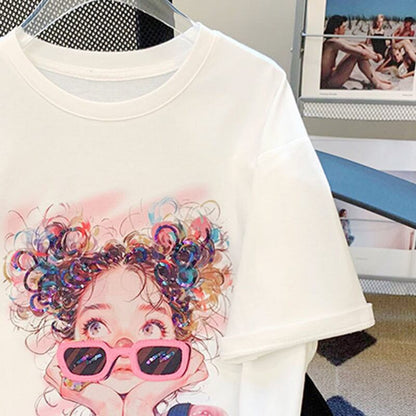 【半額！期間限定！！】大人可愛い上質 キュートプリント カジュアル 半袖Tシャツ＜F-8593＞