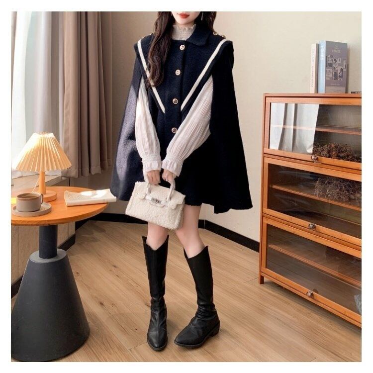 質感のいい 主役級 3色展開 ニットケープコートF-12552