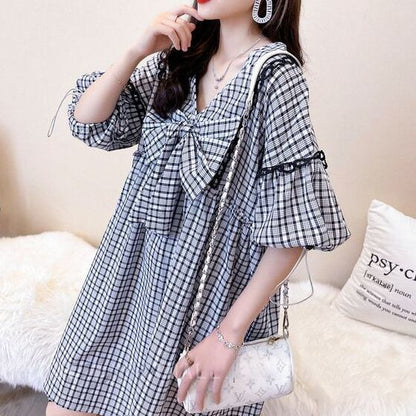 ベストセラーアイテム！絶対欲しい リボン 形が綺麗 チェック柄 ワンピースF-9067