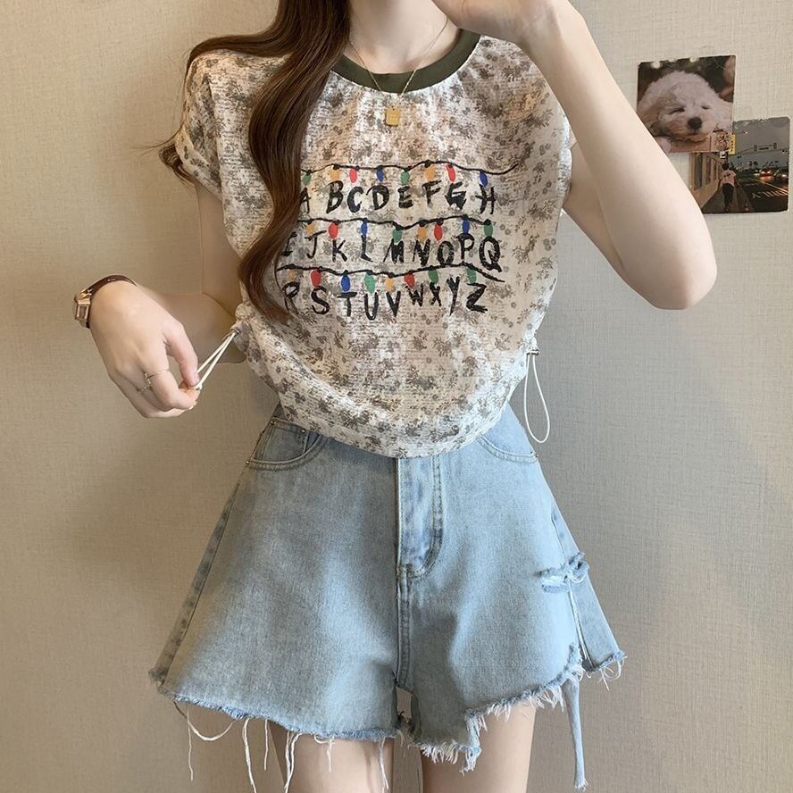 好感度UP カジュアル 大人可愛い プリント 全2色 半袖 Tシャツ＜F-8822＞