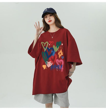 売り切れ必至 プリント ファッション 4色選択 半袖Tシャツ＜F-8594＞
