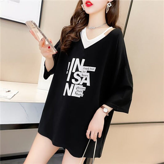 売れ筋   Vネック ゆったり 着せ 半袖 Tシャツ ＜F-2005＞