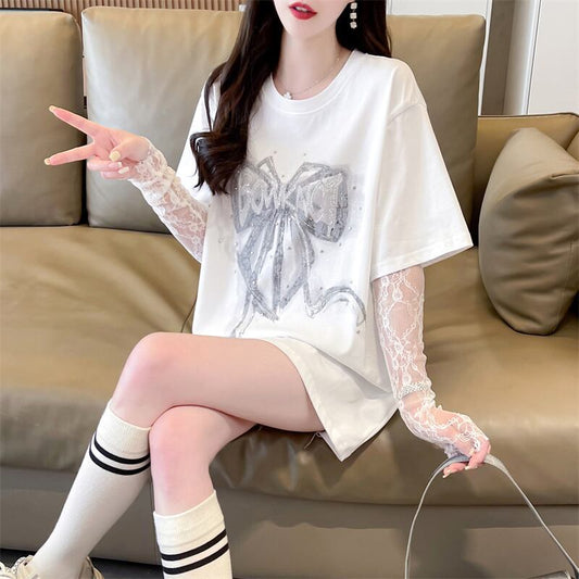 話題沸騰中 レイヤード風 美人度アップ ルーズ Tシャツ ＜F-8707＞
