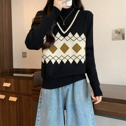 人気上昇中 レイヤード風 おしゃれ度高め 全2色 ニットトップスF-9583