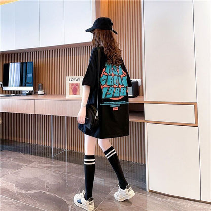 組み合わせやすい アルファベット 数字ロゴ プリントTシャツ ゆったり半袖＜F-6527＞