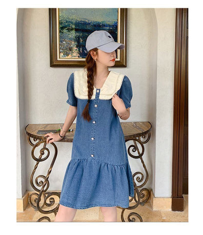 新商品 スウィート 大人可愛い デニム ワンピース<F-8375>
