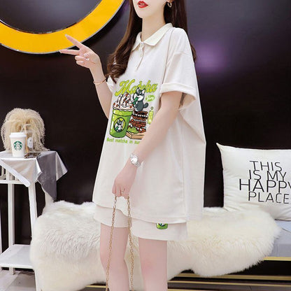 超人気 プリント カジュアル 半袖Ｔシャツⅹパンツセット全3色 <F-8528>