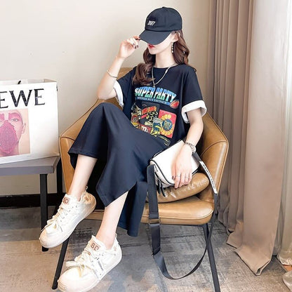 スタイリッシュ プリント 一目惚れ Tシャツ カットソー ワンピース＜F-3575＞