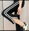 サイドストライプシャークパンツ   ストレートレッグスリット8分パンツ<F-5102>