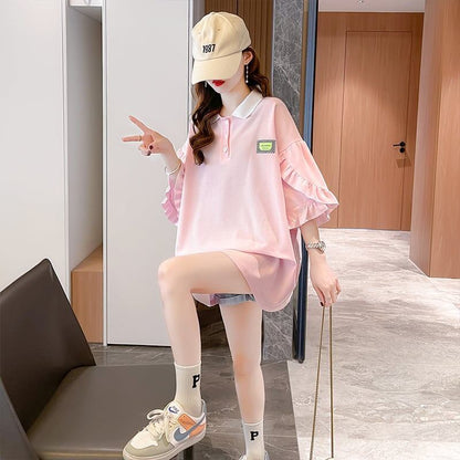 おすすめ   シンプル ロング Tシャツ 三色 ゆったり半袖 ＜F-3055＞