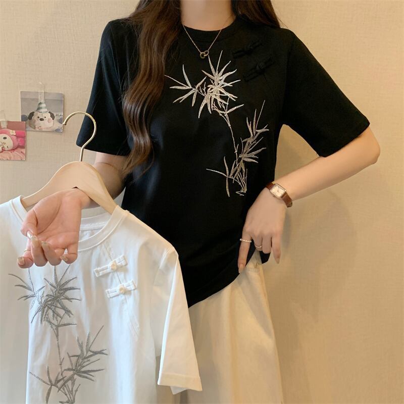 おすすめ 海外トレンド カジュアル モーダル 刺繍 半袖Tシャツ＜F-8476＞