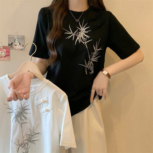 おすすめ 海外トレンド カジュアル モーダル 刺繍 半袖Tシャツ＜F-8476＞
