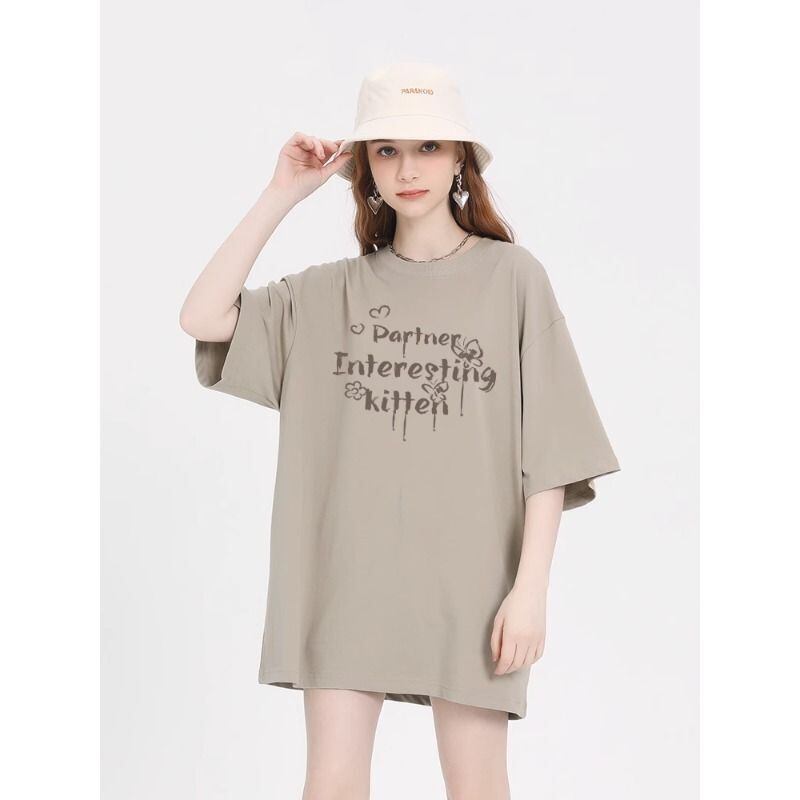 おすすめ 感満々 柔らかくて優しい印象 タイルアップ プリント 4色選択 半袖Tシャツ＜F-9317＞