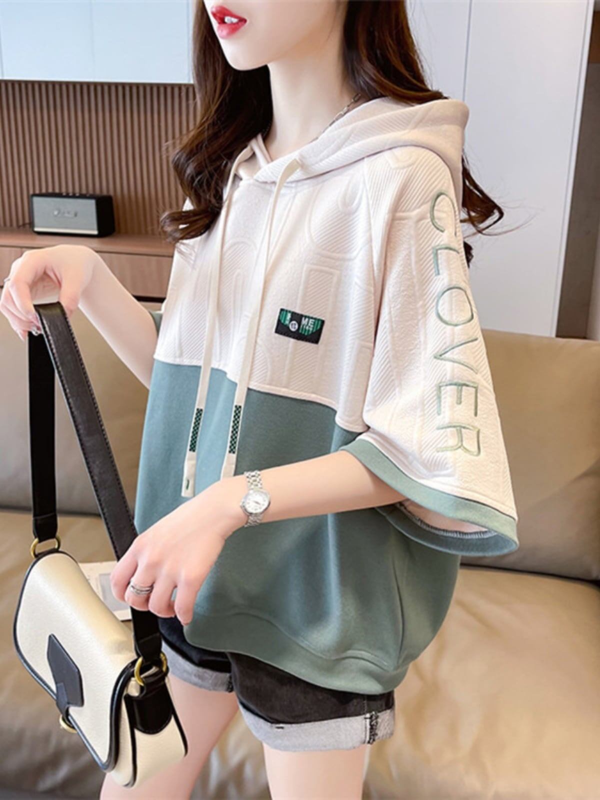 高級感 帽子付き 半袖 Tシャツ スウェット ＜F-8640＞