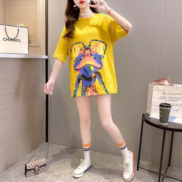 絶対流行 プリント ファッション ゆったり 全4色 半袖 Tシャツ＜F-11523＞