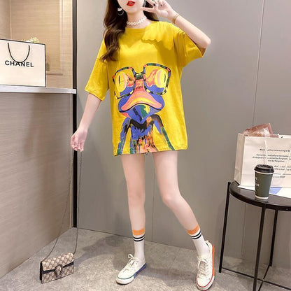 絶対流行 プリント ファッション ゆったり 全4色 半袖 Tシャツ＜F-11523＞