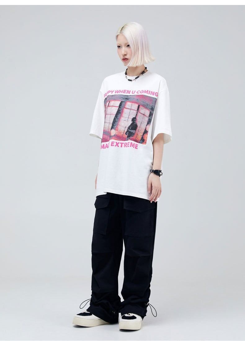 タイドブランド   ロックアメリカンストリートレタープリント半袖Tシャツ<F-2903>