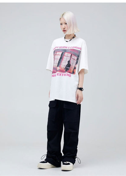 タイドブランド   ロックアメリカンストリートレタープリント半袖Tシャツ<F-2903>