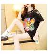 大人可愛い 切り替え レース 透かし彫り プリント全2色 半袖Tシャツ カットソー ＜F-8560＞