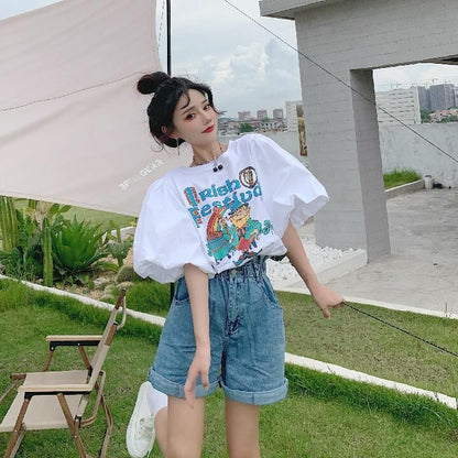 キュート プリント ファッション ゆったり 全4色 半袖 Tシャツ＜F-11521＞