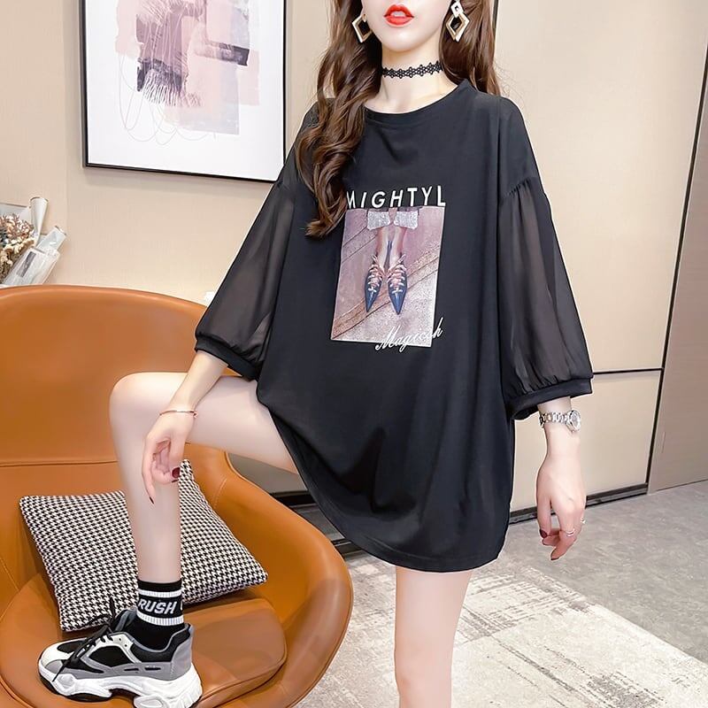 話題沸騰中 プリント 切り替え ストリート ゆったり 着?せ トップス Tシャツ ＜F-2075＞