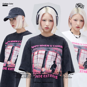 タイドブランド   ロックアメリカンストリートレタープリント半袖Tシャツ<F-2903>