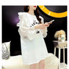 女子力アップ アルファベット パフスリーブ プリント ロングTシャツ ゆったりワンピース ＜F-3054＞