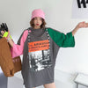 売り切れ必至 プリント カジュアル 切り替え 半袖Tシャツ カットソー＜F-8257＞