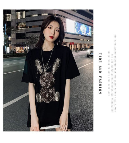 合わせやすい   ウサギ Tシャツ ゆったり 半袖 ＜F-2887＞