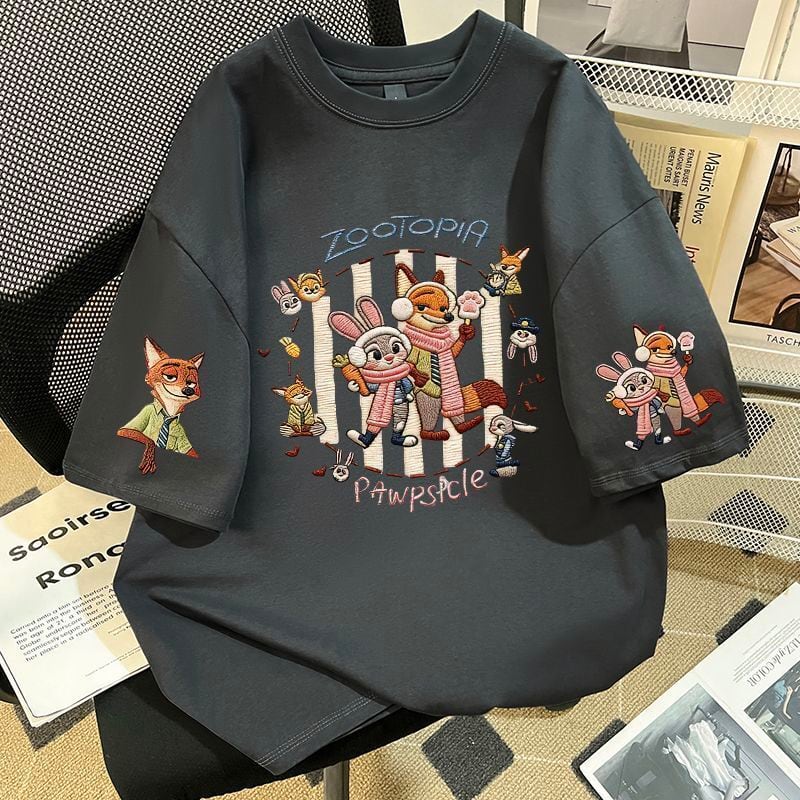ゆったり 4色展開 ユニセックス ロゴプリント ダメージ加工Tシャツ<F-13048>