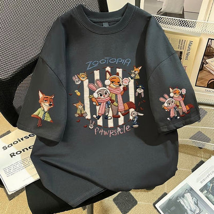 ゆったり 4色展開 ユニセックス ロゴプリント ダメージ加工Tシャツ<F-13048>