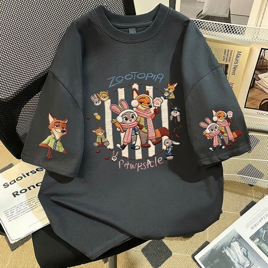 ゆったり 4色展開 ユニセックス ロゴプリント ダメージ加工Tシャツ<F-13048>