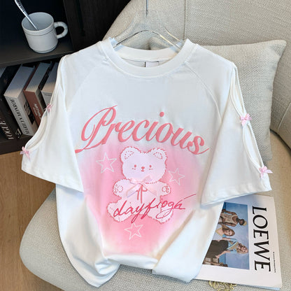 着回し力抜群 レース スウィートプリント 全2色 半袖Tシャツ ＜F-8711＞