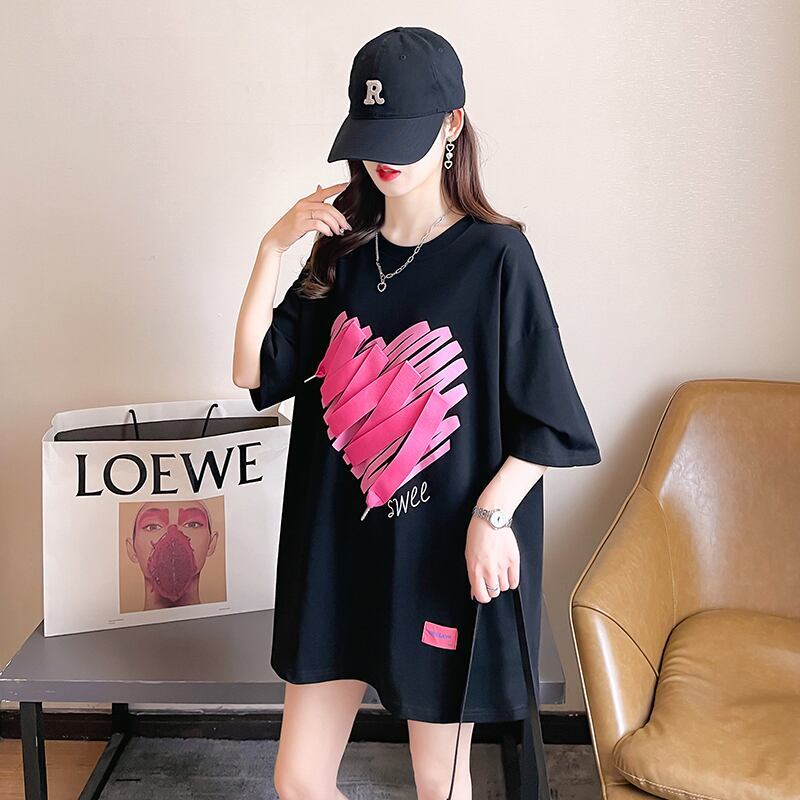 柔らかくて優しい印象 ゆったり ファッション感満々 ロング丈 3色半袖Tシャツ＜F-9206＞