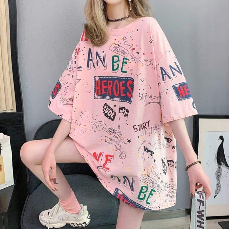 スタイリッシュ 切り替え 一目惚れ プリント Tシャツ カットソー＜F-3540＞