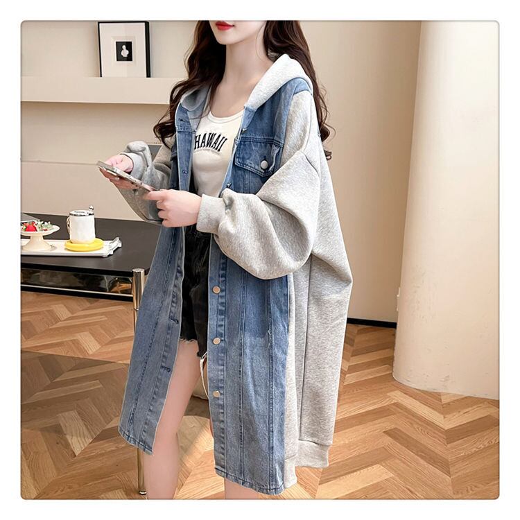 都市ファッショ デザイン オシャレ デザイン性抜群 デニム 切り替え ゆったりコートF-9804