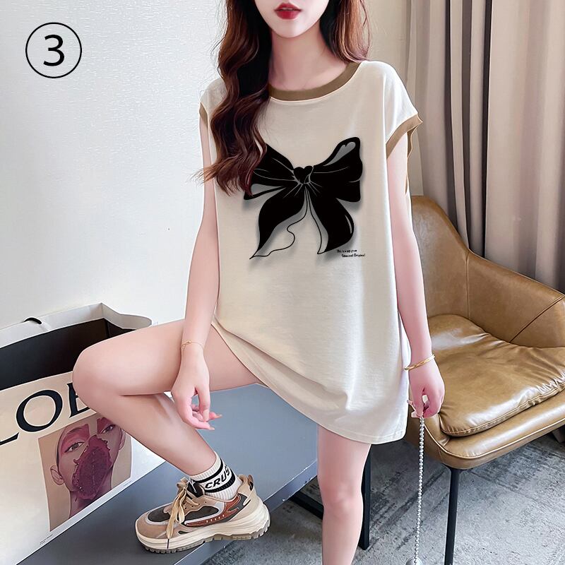 超人気 プリント全4色 軽い生地が夏にぴったり！ ノースリーブ Tシャツ カットソー＜F-9075＞