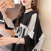 大好評   ストライプ柄 ロング Tシャツ 三色 ゆったりワンピース ＜F-4012＞